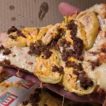 Imperial Pizza - Half (9", 6 slice) Stuffed Hot Pepper Pizza (sub Italian sausage for meatballs): The meatballs crumbled on top were really good! - Pizza Near Me - Buffalo, New York