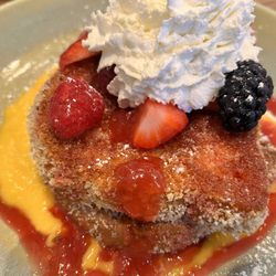 Yolk's Breakfast - Panko crusted French toast with strawberry blackberry cream
