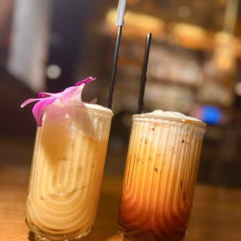 Thaiger Den - A Glass of mango sticky rice drink & Thaiger's cloud tea - Thai Near Me - Malden, Massachusetts Thaiger Den - A Glass of mango sticky rice drink & Thaiger's cloud tea - Thai Near Me - Malden, Massachusetts