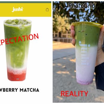 Junbi - Cold Strawberry Matcha Latte = 75% milk - Coffee & Tea Near Me - Garden Grove, California