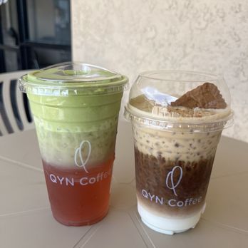 QYN Coffee - Coco Matcha Crema (Left) & Biscoff Espresso (Right) - Coffee & Tea Near Me - Costa Mesa, California