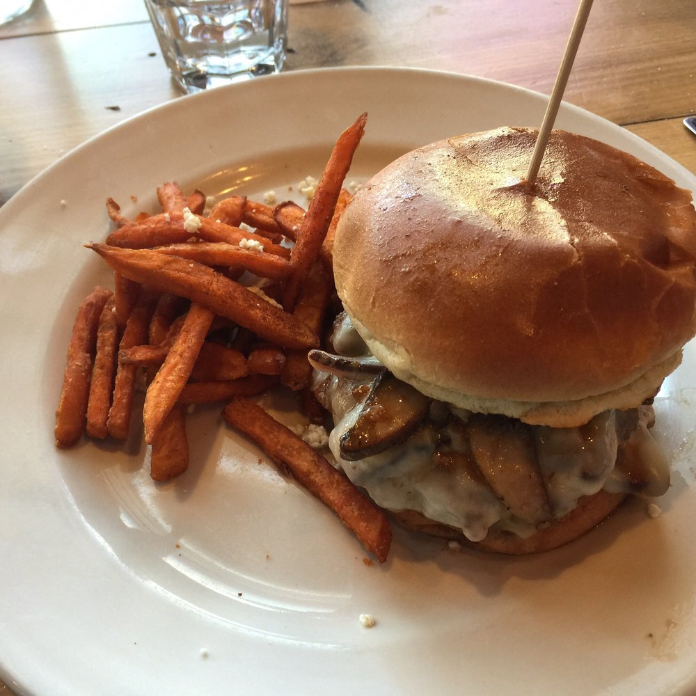 Table Mesa - The MPB burger! Kobe beef, Portobella Mushrooms, Provolone Cheese, and double smoked Bacon! Along with Sweet Potato Fries!! - Latin American Near Me - Bentonville, Arkansas Table Mesa - The MPB burger! Kobe beef, Portobella Mushrooms, Provolone Cheese, and double smoked Bacon! Along with Sweet Potato Fries!! - Latin American Near Me - Bentonville, Arkansas