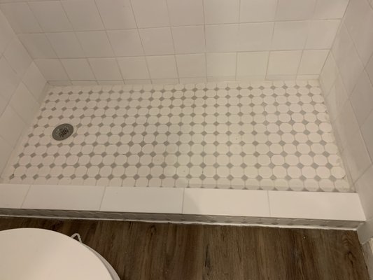Bathtub replace with tile - We removed a plastic bathtub and place down tile. Bathtub replace with tile - We removed a plastic bathtub and place down tile.