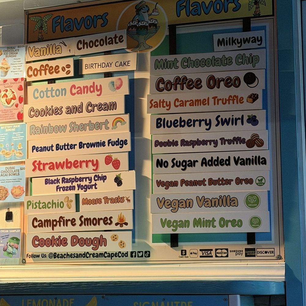 Beaches & Cream - Flavors offered - Juice Bars & Smoothies Near Me - West Dennis, Massachusetts