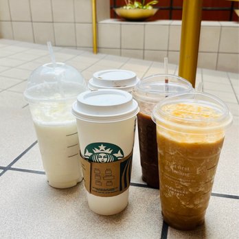 Starbucks - three cups of iced coffee on a tiled floor - Coffee & Tea Near Me - Temple, Texas Starbucks - three cups of iced coffee on a tiled floor - Coffee & Tea Near Me - Temple, Texas