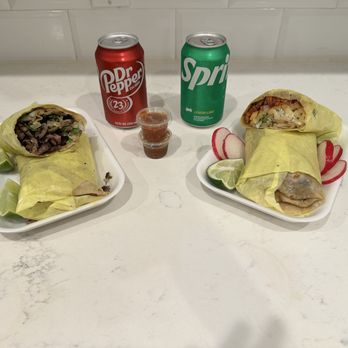 Taquería By El Prieto - California burro de adobada on the right  burro de carne asada on the left - Mexican Near Me - Chula Vista, California