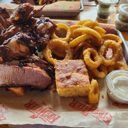 2 meat combo with brisket and smoked wings...excellent!!!