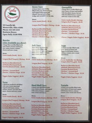 Menu photo 1 Tula Taqueria Westerville, OH Menu photo 1 Tula Taqueria Westerville, OH