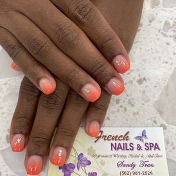 French Nails - Neon Orange Ombre! - Nail Salons Near Me - Signal Hill, California