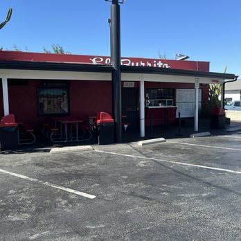 El Burrito - Front view with a few tables and a few parking spots. - Mexican Near Me - Redlands, California