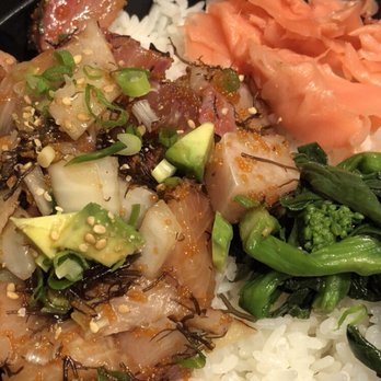 Ahi & Vegetable - Ala Moana - Close-up of Hamachi Poke Bowl - Poke Near Me - Honolulu, Hawaii Ahi & Vegetable - Ala Moana - Close-up of Hamachi Poke Bowl - Poke Near Me - Honolulu, Hawaii