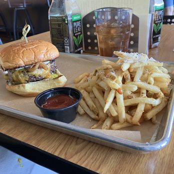 Grnd Sqrl - The sqrl burger, Parmesan garlic fries. - Gastropubs Near Me - Twentynine Palms, California