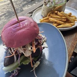 Cockles Cafe - Mushroom burger and chicken wrap