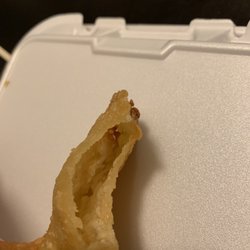 China Express - Crab Rangoon after one empty bite. I ordered ahead specially to get them fresh. Got old cold and empty ones instead. Bad the last two times.