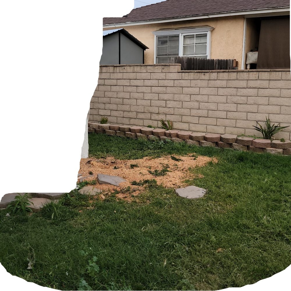 Iron Tree Service - a brick wall and grass in front of a house - Gardeners Near Me