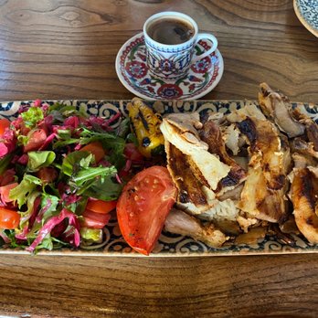 Chef’s Table - Chicken doner: comes with salad and there's rice under the chicken. You can also see my Turkish coffee. - Mediterranean Near Me - San Antonio, Texas Chef’s Table - Chicken doner: comes with salad and there's rice under the chicken. You can also see my Turkish coffee. - Mediterranean Near Me - San Antonio, Texas