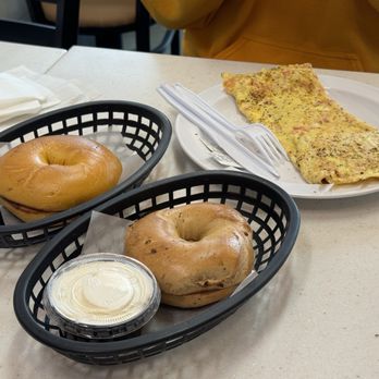 NY Bagel - egg and sun dried tomato bagel, swiss omelet - Bagels Near Me - Fullerton, California