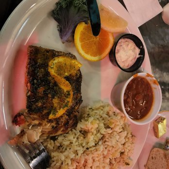 Brad's Restaurant - Salmon, Rice Pilaf and the beans - Seafood Near Me - Pismo Beach, California