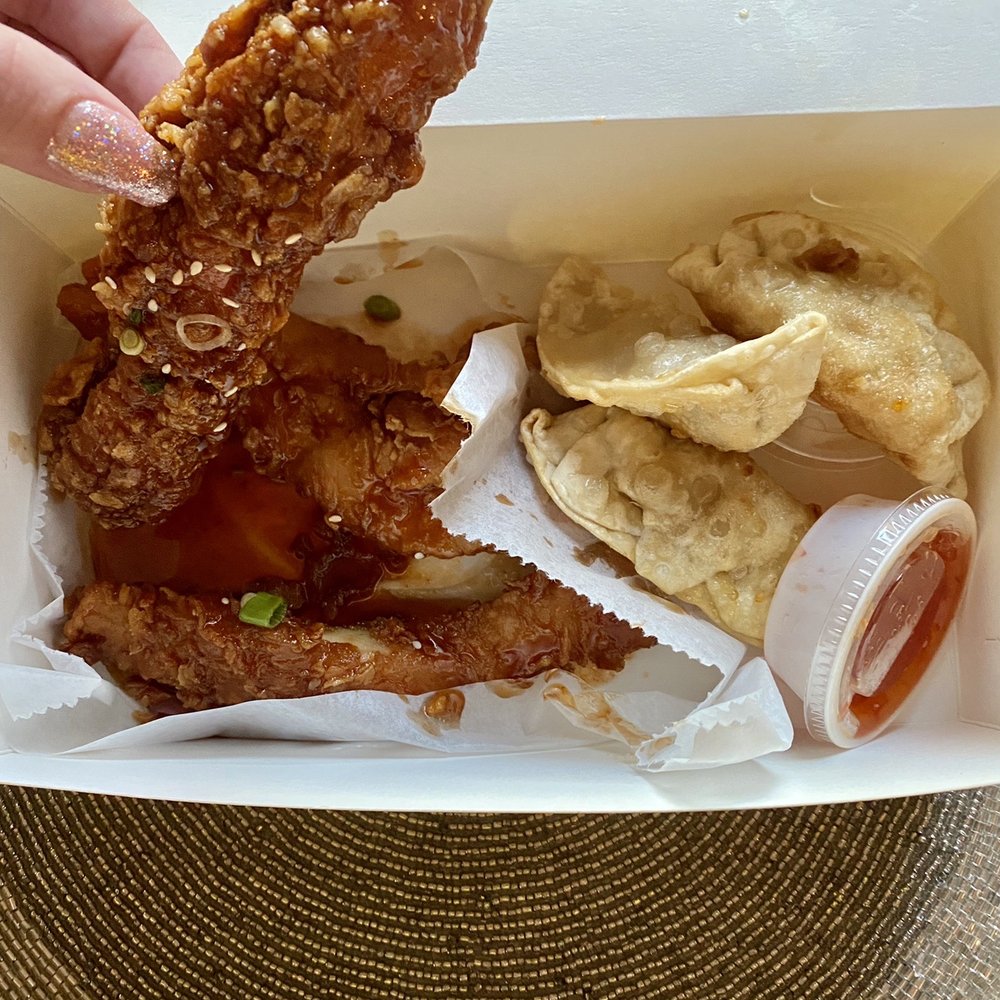 So-Ju Chikn' - Honey Sriracha chicken tenders and dumplings - Korean Near Me - Melbourne, Florida So-Ju Chikn' - Honey Sriracha chicken tenders and dumplings - Korean Near Me - Melbourne, Florida