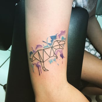 My Tattoo - geometric dinosaur tattoo with splashing water color :) - Tattoo Near Me - Alhambra, California