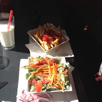 Canoe and Paddle - a salad and fries with a glass of milk - British Near Me - Lakefield, Ontario Canoe and Paddle - a salad and fries with a glass of milk - British Near Me - Lakefield, Ontario