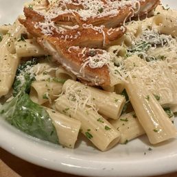 Rigatoni with Creamy Mushroom Sauce, Chicken Frittata, & spinach
