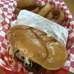AJ's - Burger and onion rings