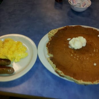 Brandon's Diner - This is the single flapjack breakfast with two eggs and link sausage. Whoa! Priced in the $5 range. - Breakfast & Brunch Near Me - Riverside, California Brandon's Diner - This is the single flapjack breakfast with two eggs and link sausage. Whoa! Priced in the $5 range. - Breakfast & Brunch Near Me - Riverside, California