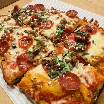 Chatty's Pizzeria - Sweet Meats pizza on Grandma Style crust - Pizza Near Me - Bay Village, Ohio Chatty's Pizzeria - Sweet Meats pizza on Grandma Style crust - Pizza Near Me - Bay Village, Ohio