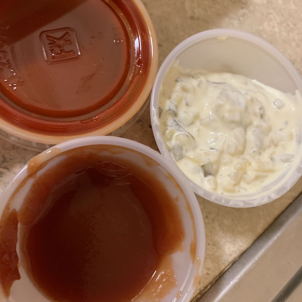 J J Fish and Chicken - The skimpy condiments for a large order. 25 cents each additional you'd like. - Seafood Near Me - Oakland, California J J Fish and Chicken - The skimpy condiments for a large order. 25 cents each additional you'd like. - Seafood Near Me - Oakland, California