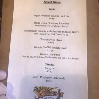 Squeeze In - Special menu - American Near Me - Las Vegas, Nevada