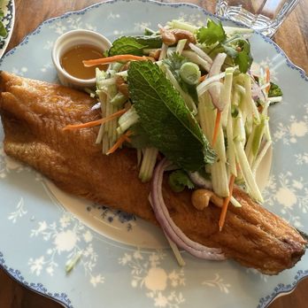 Peak - Fried Trout with Green Apple Salad - Thai Near Me - Alameda, California Peak - Fried Trout with Green Apple Salad - Thai Near Me - Alameda, California