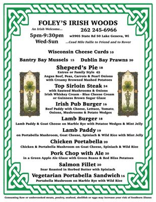 Menu photo 1 Foley's Bar & Grill Lake Geneva, WI Menu photo 1 Foley's Bar & Grill Lake Geneva, WI