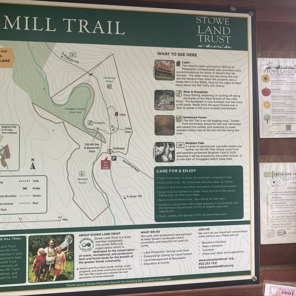 Bingham Falls - Mill Trail Map - Hiking Near Me - Stowe, Vermont