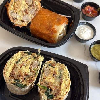 Neighbarista - Premium Breakfast Burrito (top with cheese, bottom without cheese) - Breakfast & Brunch Near Me - Newhall, California Neighbarista - Premium Breakfast Burrito (top with cheese, bottom without cheese) - Breakfast & Brunch Near Me - Newhall, California