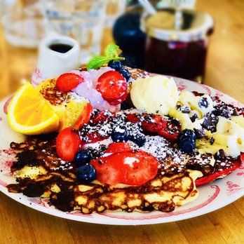 Plain Jane - Pancake sampler: red velvet pancake, fluffy cottage pancake, pan de mie custard French toast + whipped butter and maple - Breakfast & Brunch Near Me - San Francisco, California Plain Jane - Pancake sampler: red velvet pancake, fluffy cottage pancake, pan de mie custard French toast + whipped butter and maple - Breakfast & Brunch Near Me - San Francisco, California
