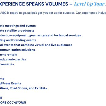 ABC Computer and Audio Visual Rental - Operating for over 25 years! Call us for all your event needs today - Audio/Visual Equipment Rental Near Me - Metairie, Louisiana ABC Computer and Audio Visual Rental - Operating for over 25 years! Call us for all your event needs today - Audio/Visual Equipment Rental Near Me - Metairie, Louisiana