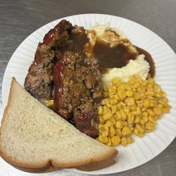 Behr Den - Meatloaf, mashed potatoes, corn $6.00