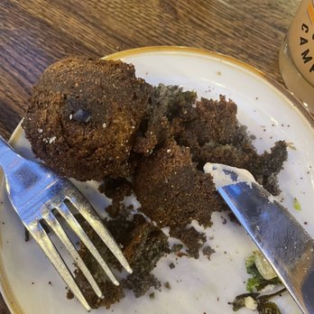 Colorado Campfire - Poblano hush puppies that didn't have poblano in them. (The green is from a different dish) - American Near Me - Denver, Colorado