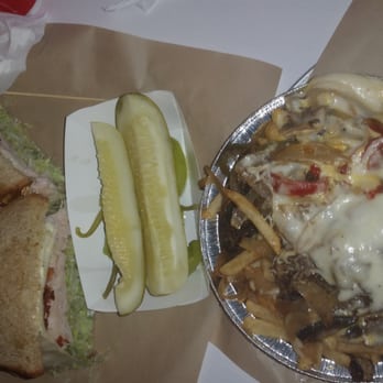 BRONX Sandwich - The Bronx Club in what,  no tomatoes. Philly cheese fries,  free pickles and peperocini - Sandwiches Near Me - Anaheim, California