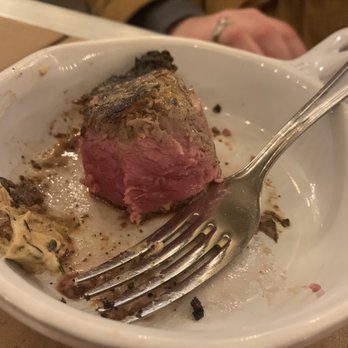 Elliot's Table - "Medium rare" steak after being recooked in the oven...still cool and red in the center - New American Near Me - Houston, Texas Elliot's Table - "Medium rare" steak after being recooked in the oven...still cool and red in the center - New American Near Me - Houston, Texas