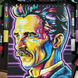 NVS-Ink Art Studio - NvsInk Art Studio -  Nikola Tesla - Posca Markers and Acrylic Paint on Paper