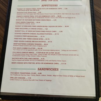 The Fox Den Pub & Grill - Menu - Pubs Near Me - Inman, South Carolina The Fox Den Pub & Grill - Menu - Pubs Near Me - Inman, South Carolina