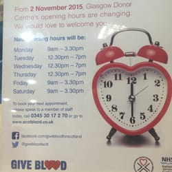 Glasgow Blood Donor Centre - New hours.