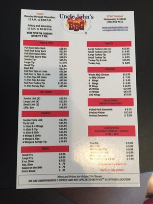 Menu photo 2 Uncle John's BBQ Homewood, IL