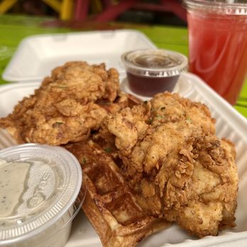 The Waffle Window - Chicken & waffles (with blackberry basil lemonade) - Breakfast & Brunch Near Me - Portland, Oregon The Waffle Window - Chicken & waffles (with blackberry basil lemonade) - Breakfast & Brunch Near Me - Portland, Oregon