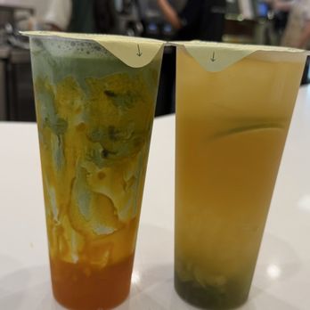 Jam Jam Tea Lab - Mango matcha (left) Green grape smash fruit tea (right) - Coffee & Tea Near Me - Burbank, California