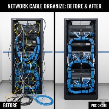PRC OnSite - CAT5 network rack updated with CAT6 cabling. This will allow 10GB network bandwidth and virtually zero latency. - IT Services & Computer Repair Near Me - Houston, Texas PRC OnSite - CAT5 network rack updated with CAT6 cabling. This will allow 10GB network bandwidth and virtually zero latency. - IT Services & Computer Repair Near Me - Houston, Texas