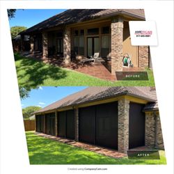 American Patio Enclosures - Fixed screen enclosure with solar screen fabric and doggie door