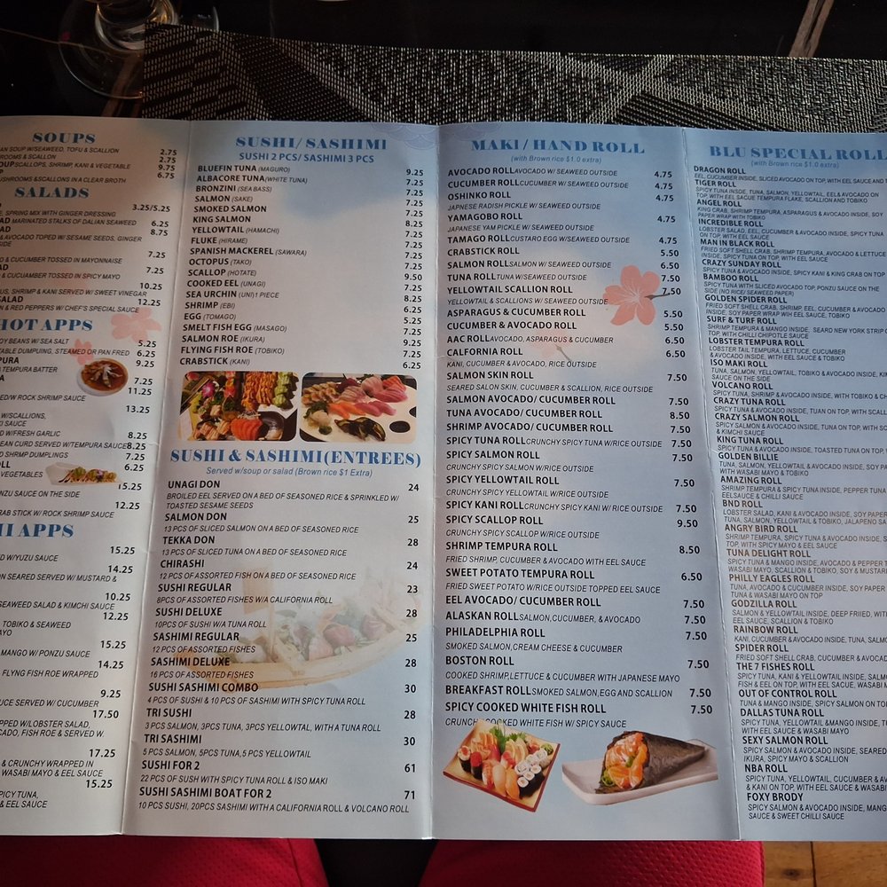 Blu Sushi - Menu Back (as of July 2026) - Sushi Bars Near Me - Ridgewood, New Jersey